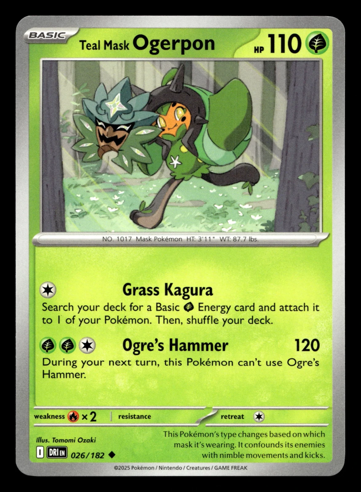Voorkant Teal Mask Ogerpon 26/182 uit Destined Rivals Uncommon Near Mint conditie Pokémon kaart productfoto