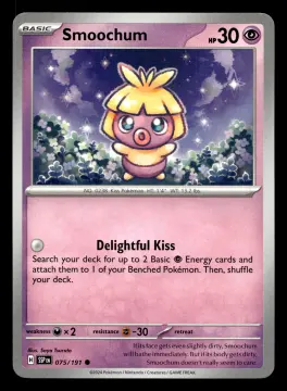 Voorkant Smoochum 75/191 uit Surging Sparks Common Near Mint conditie Pokémon kaart productfoto