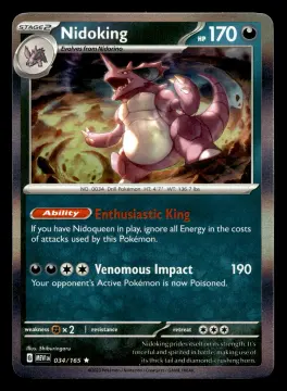 Voorkant Nidoking 34/165 uit 151 Rare Near Mint conditie Pokémon kaart productfoto