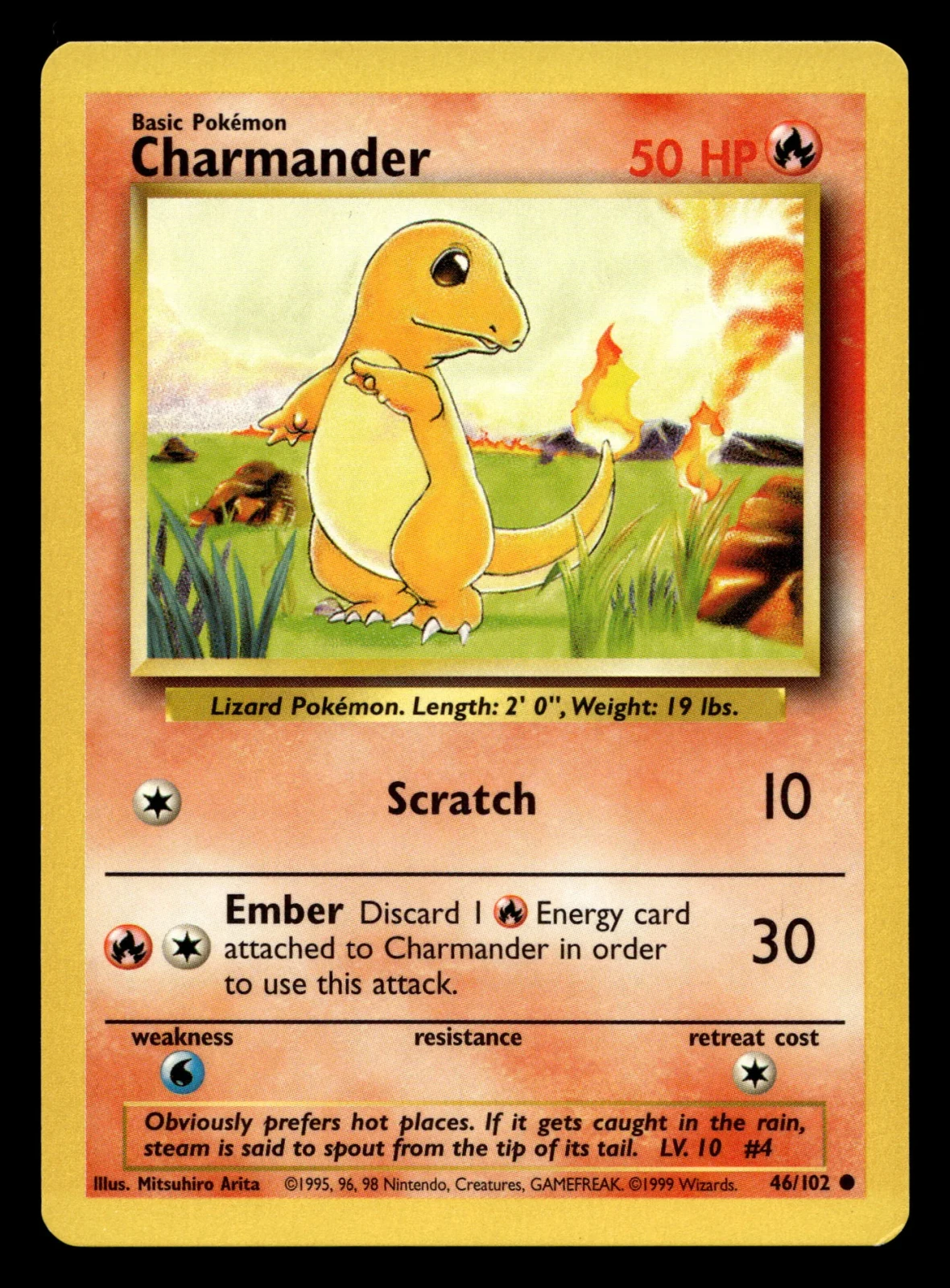 Voorkant Charmander 46/102 uit Base Set Common Near Mint - conditie Pokémon kaart productfoto NM- 2/2