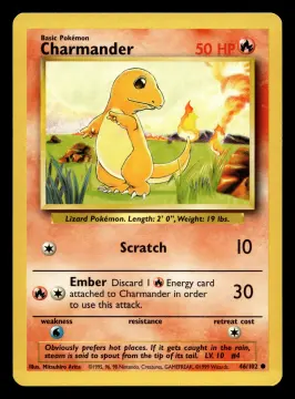 Voorkant Charmander 46/102 uit Base Set Common Near Mint - conditie Pokémon kaart productfoto NM- 2/2