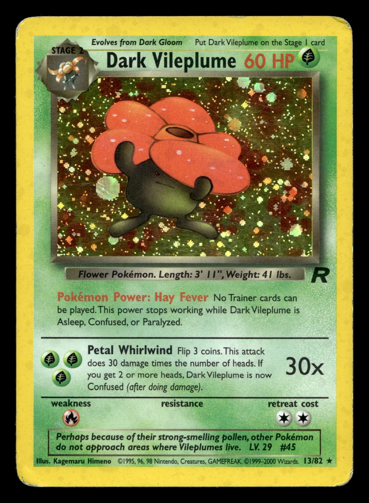 Voorkant Dark Vileplume 13/82 uit Team Rocket Rare Holo Poor conditie Pokémon kaart productfoto