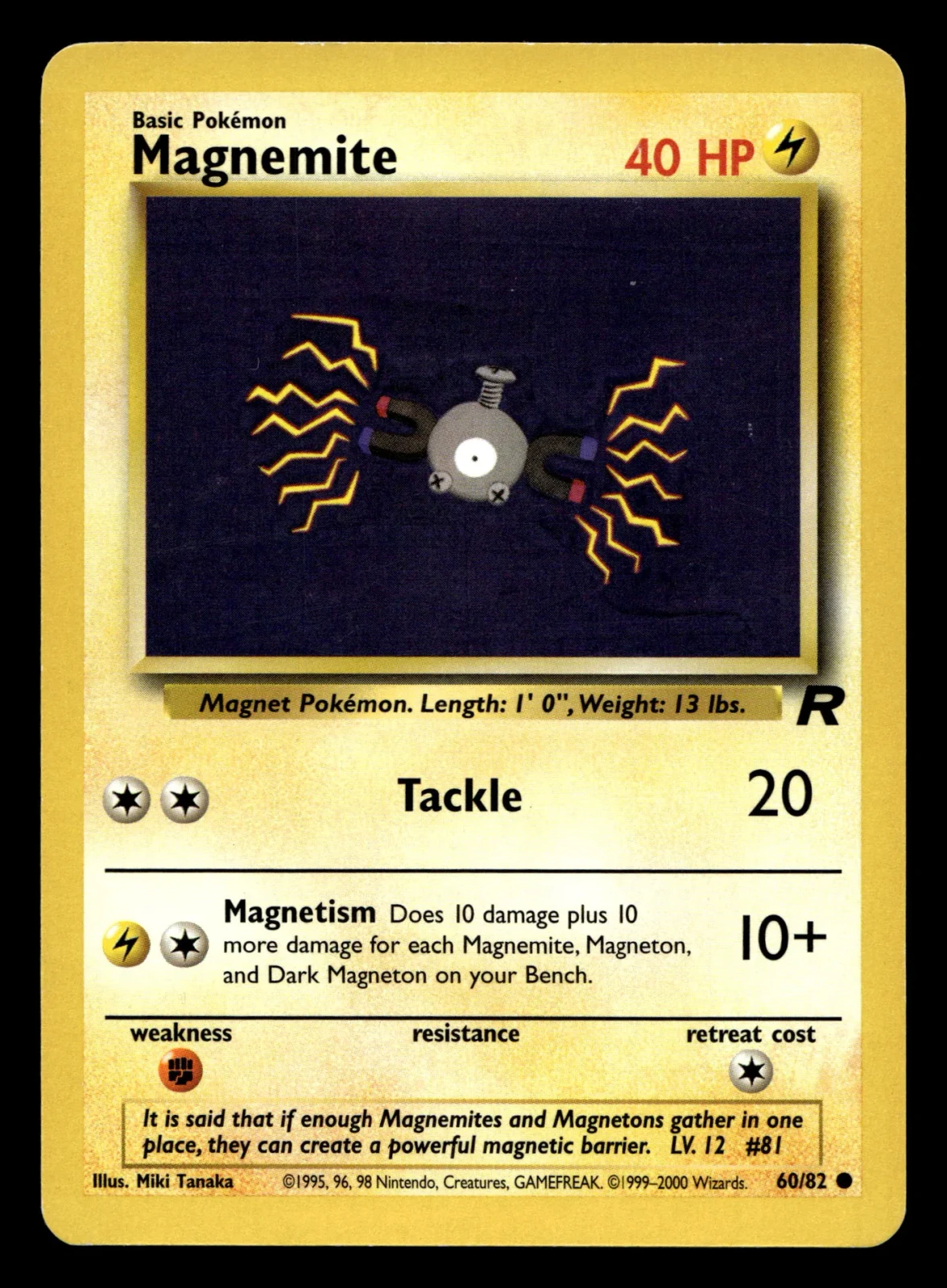 Voorkant Magnemite 60/82 uit Team Rocket Common Good conditie Pokémon kaart productfoto