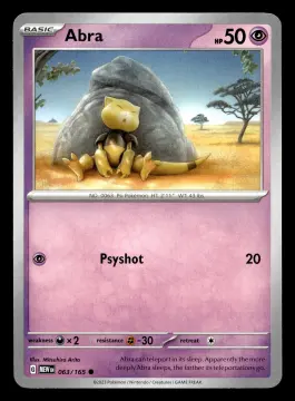 Voorkant Abra 63/165 uit 151 Common Near Mint conditie Pokémon kaart productfoto