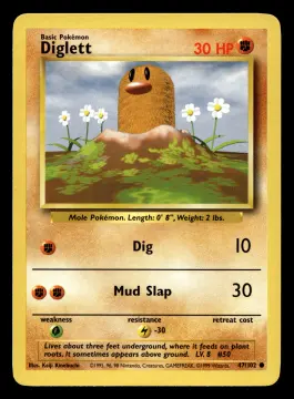 Voorkant Diglett 47/102 uit Base Set Common Near Mint - conditie Pokémon kaart productfoto NM- 1/2