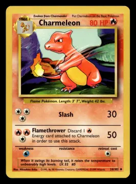Voorkant Charmeleon 24/102 uit Base Set Uncommon Excellent - conditie Pokémon kaart productfoto EX- 1