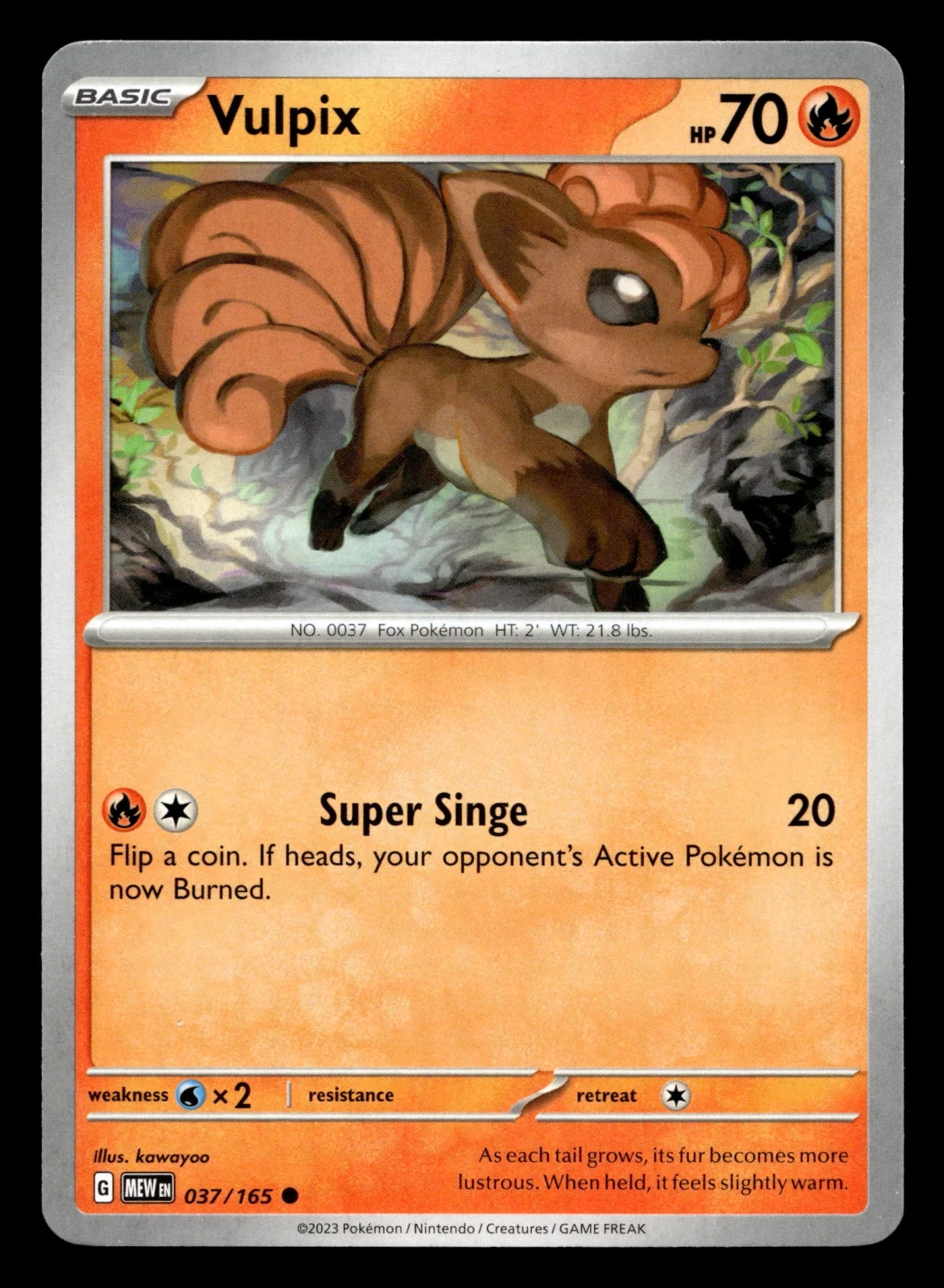 Voorkant Vulpix 37/165 uit 151 Common Near Mint conditie Pokémon kaart productfoto