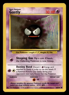 Voorkant Gastly 50/102 uit Base Set Common Near Mint - conditie Pokémon kaart productfoto NM- 1/2