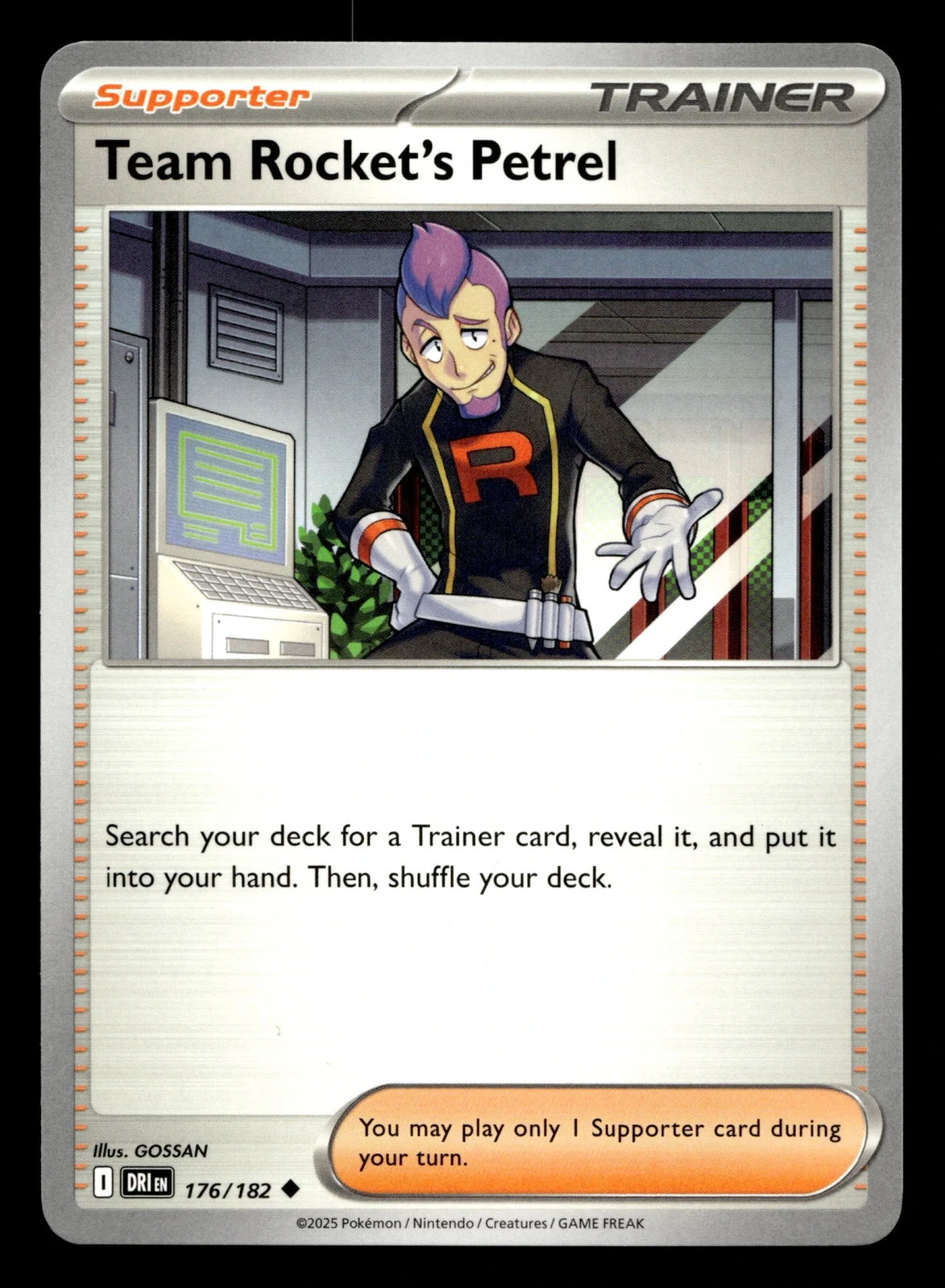 Voorkant Team Rocket's Petrel 176/182 uit Destined Rivals Uncommon Near Mint conditie Pokémon kaart productfoto