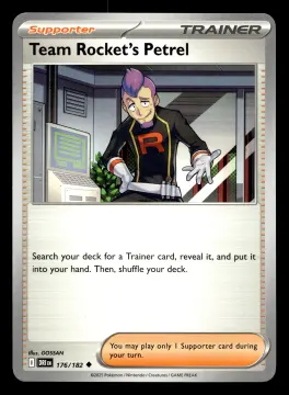 Voorkant Team Rocket's Petrel 176/182 uit Destined Rivals Uncommon Near Mint conditie Pokémon kaart productfoto