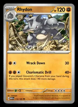 Voorkant Rhydon 112/165 uit 151 Uncommon Near Mint conditie Pokémon kaart productfoto