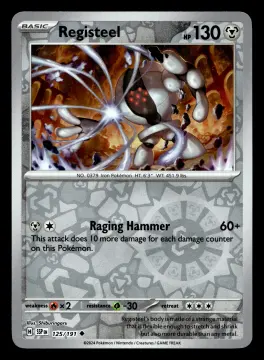 Voorkant Registeel 125/191 uit Surging Sparks Uncommon Near Mint conditie Pokémon kaart productfoto