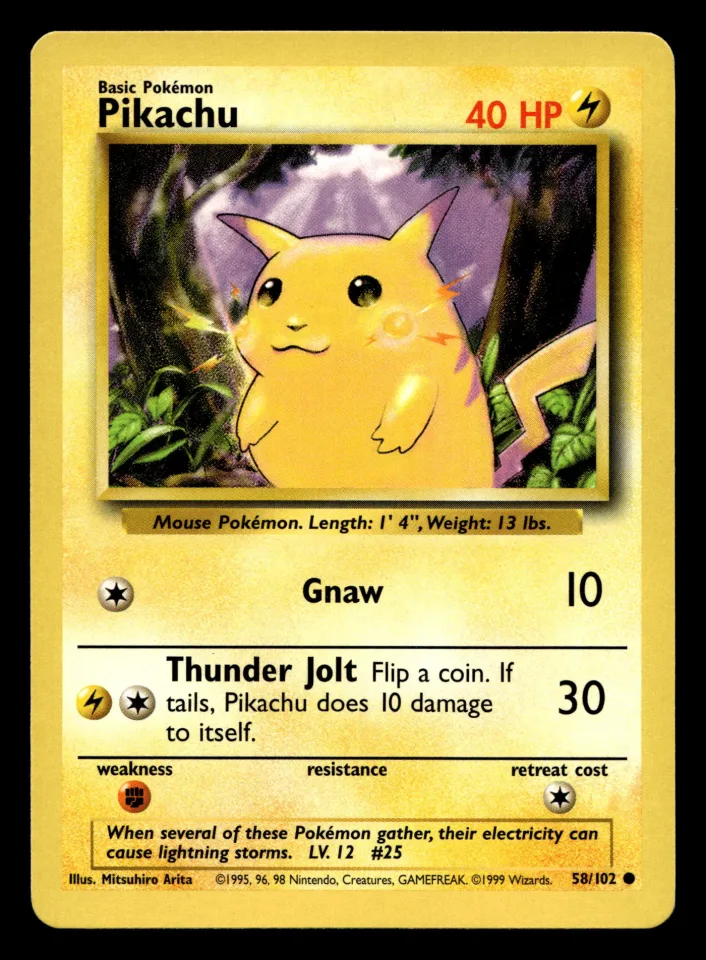 Pikachu #58 uit Base Set Common Excellent + conditie productfoto