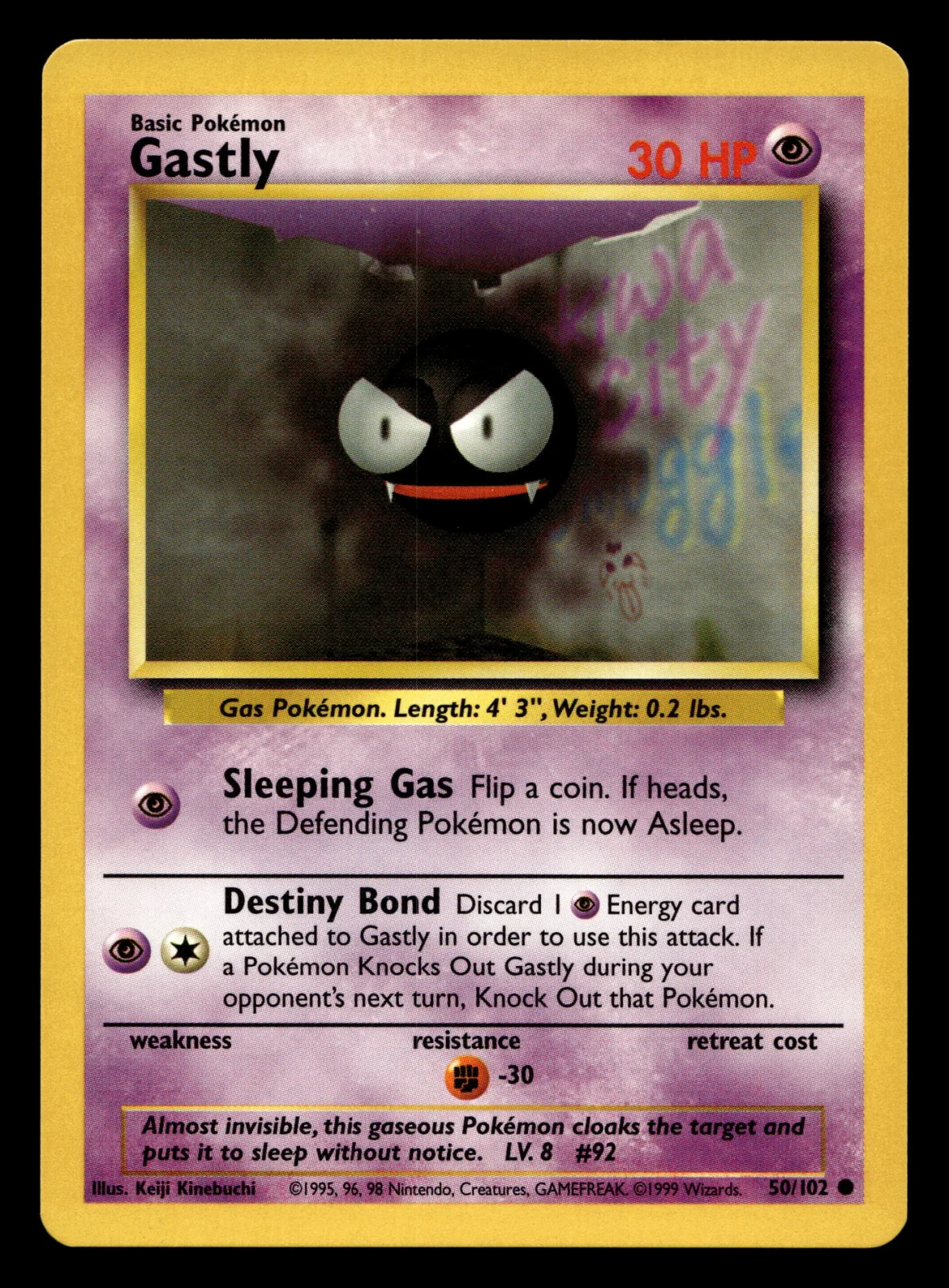 Voorkant Gastly 50/102 uit Base Set Common Near Mint - conditie Pokémon kaart productfoto NM- 2/2