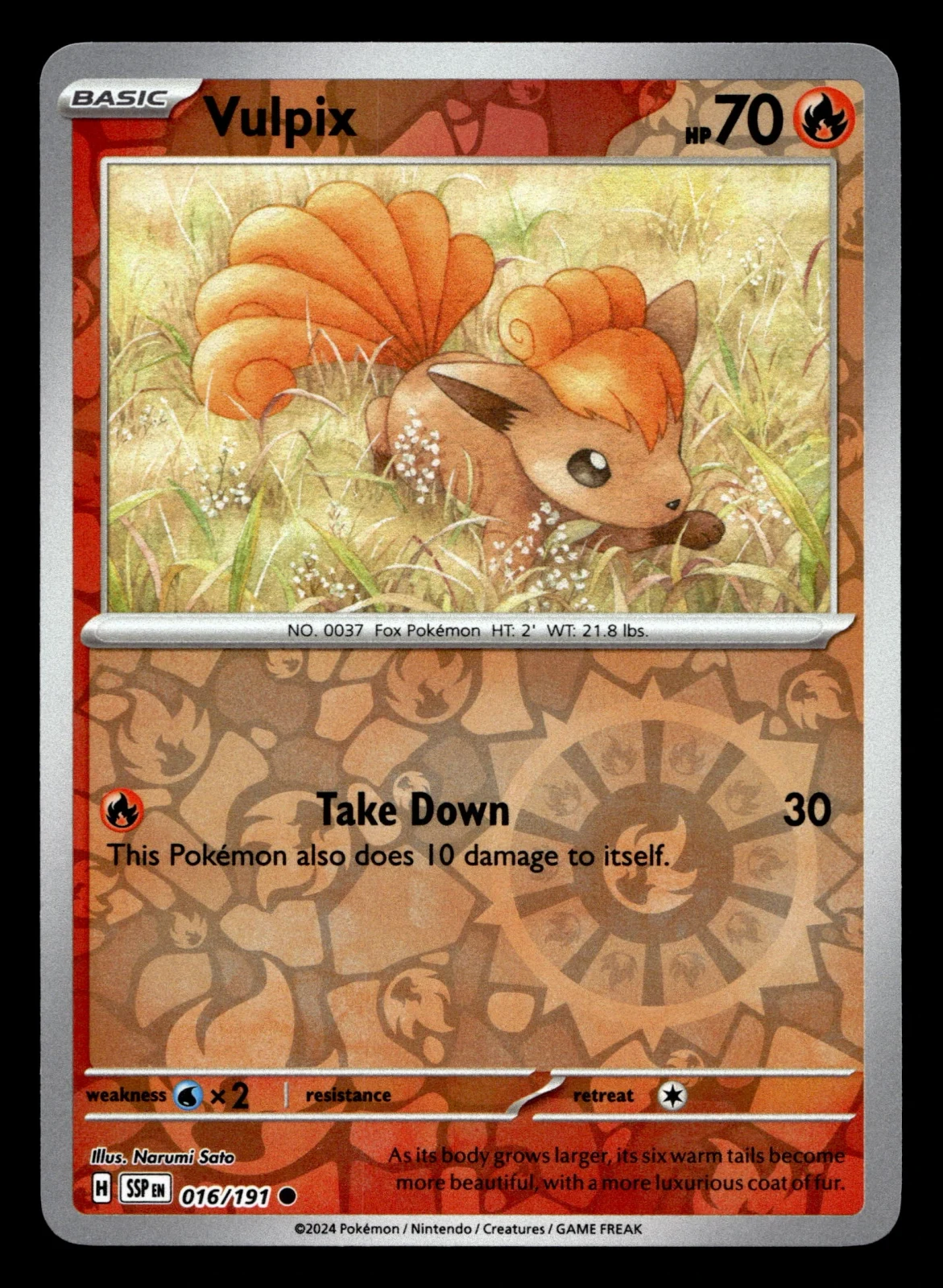 Voorkant Vulpix 16/191 uit Surging Sparks Common Near Mint conditie Pokémon kaart productfoto