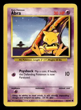 Voorkant Abra 43/102 uit Base Set Common Near Mint conditie Pokémon kaart productfoto NM 1