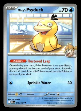 Voorkant Misty's Psyduck 45/182 uit Destined Rivals Uncommon Near Mint conditie Pokémon kaart productfoto