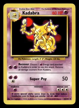 Voorkant Kadabra 32/102 uit Base Set Uncommon Near Mint - conditie Pokémon kaart productfoto NM- 1/2
