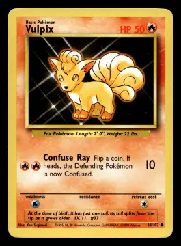 Voorkant Vulpix 68/102 uit Base Set Common Near Mint - conditie Pokémon kaart productfoto NM- 1