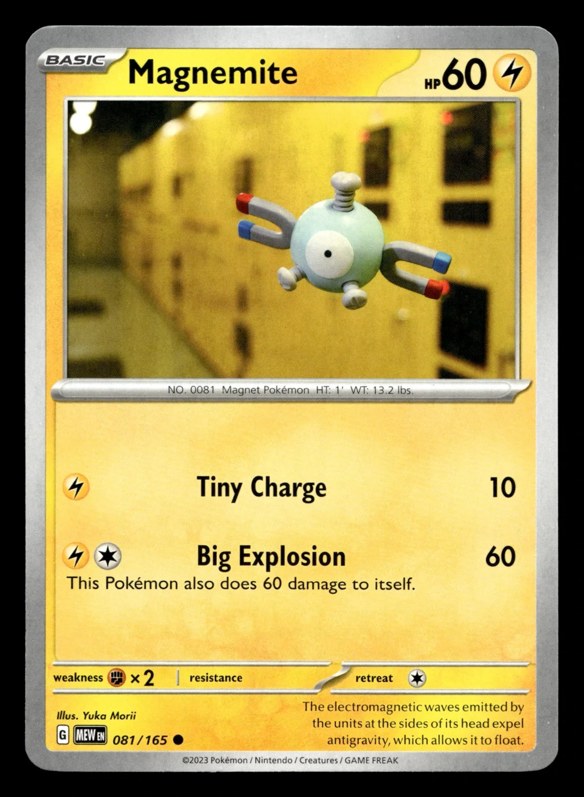 Voorkant Magnemite 81/165 uit 151 Common Near Mint conditie Pokémon kaart productfoto