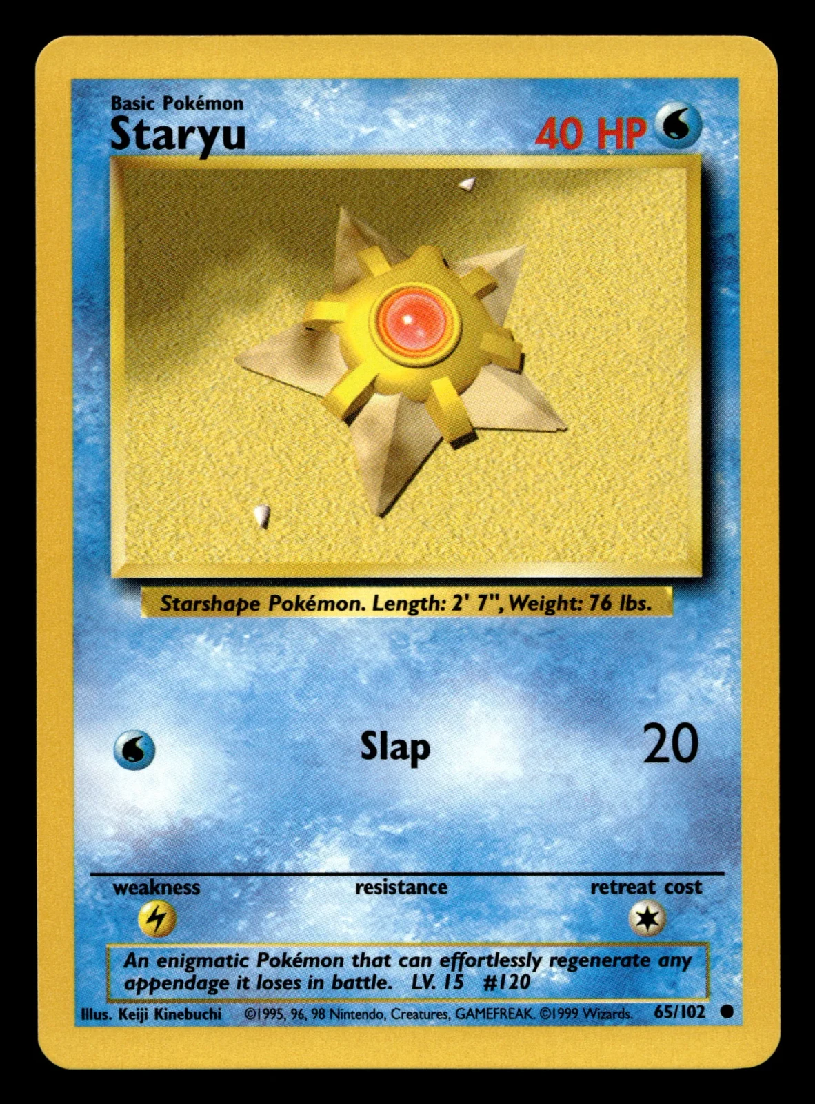 Voorkant Staryu 65/102 uit Base Set Common Near Mint conditie Pokémon kaart productfoto NM 1/2