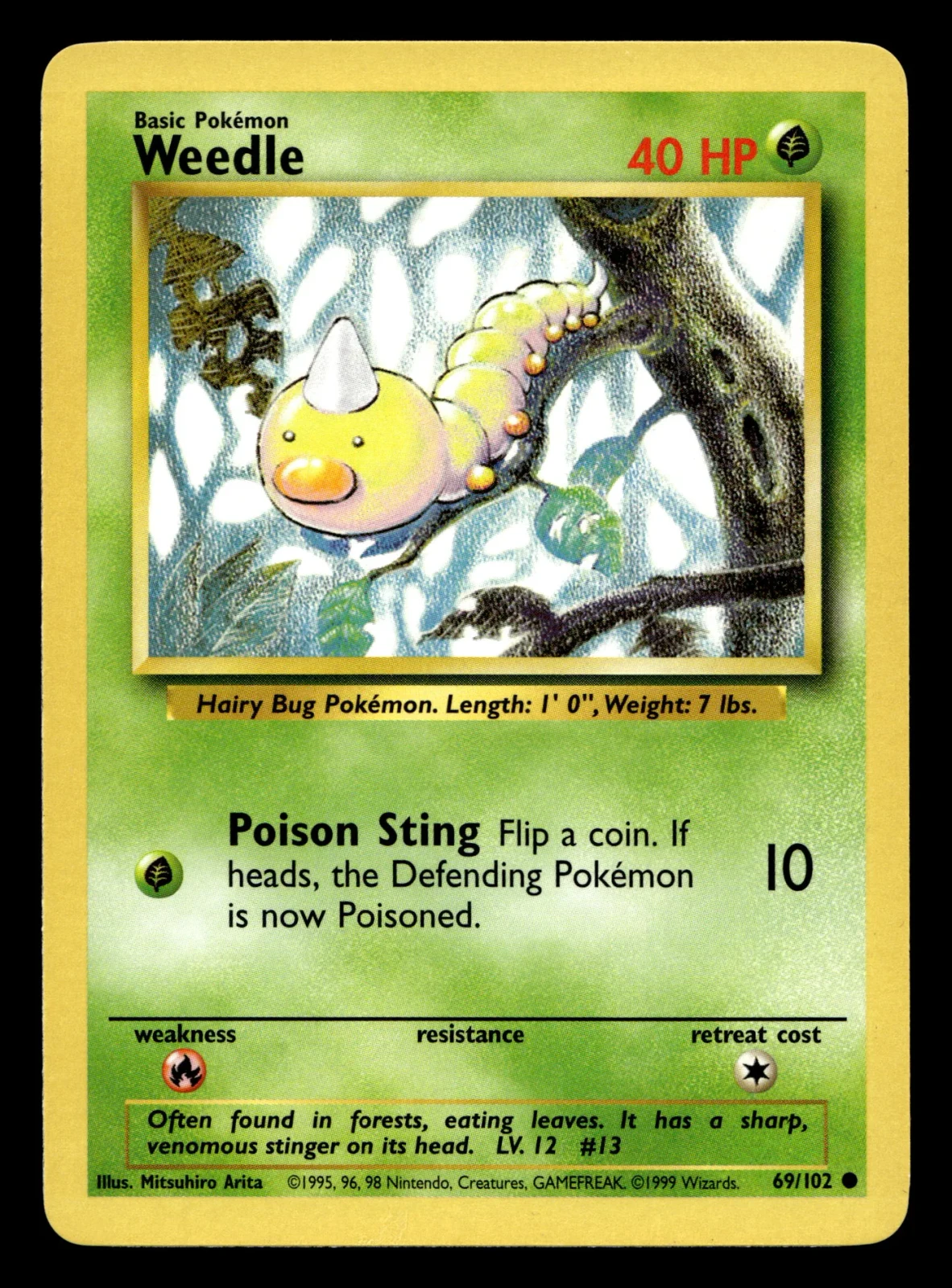 Voorkant Weedle 69/102 uit Base Set Common Near Mint - conditie Pokémon kaart productfoto NM- 2/6