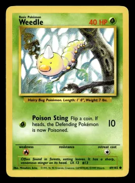 Voorkant Weedle 69/102 uit Base Set Common Near Mint - conditie Pokémon kaart productfoto NM- 2/6