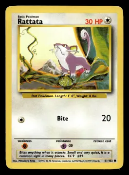 Voorkant Rattata 61/102 uit Base Set Common Excellent + conditie Pokémon kaart productfoto