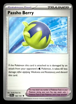 Voorkant Passho Berry 184/191 uit Surging Sparks Uncommon Near Mint conditie Pokémon kaart productfoto