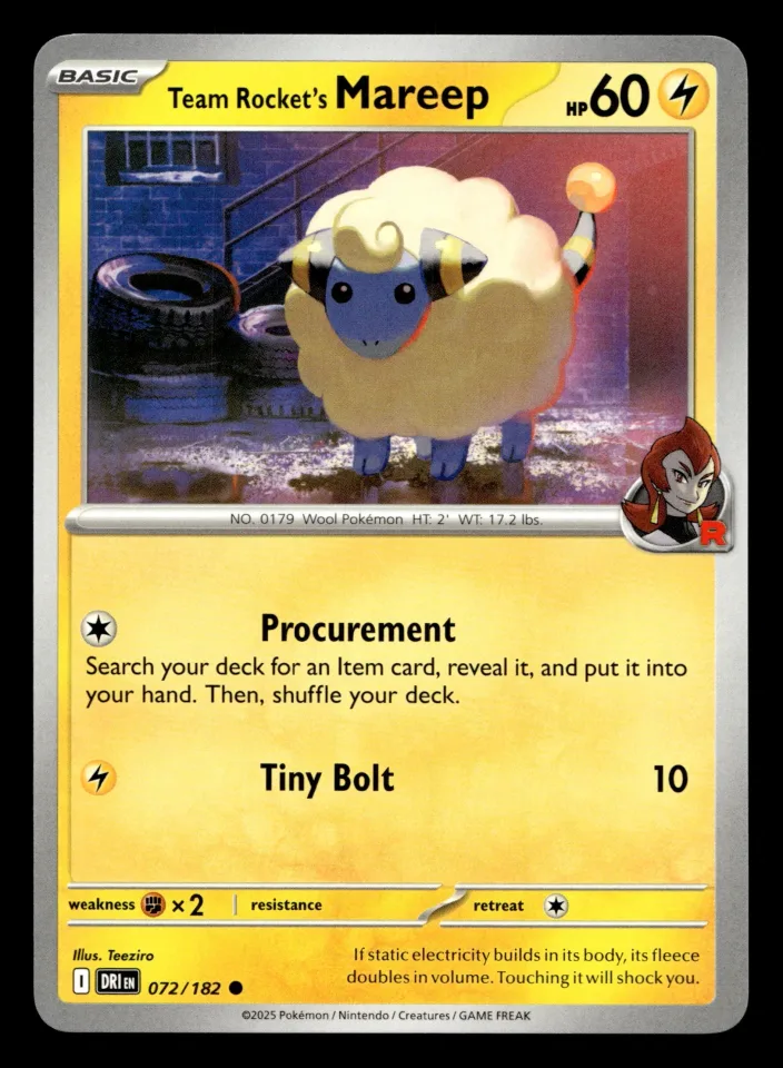 Team Rocket's Mareep #72 uit Destined Rivals Common Near Mint conditie productfoto