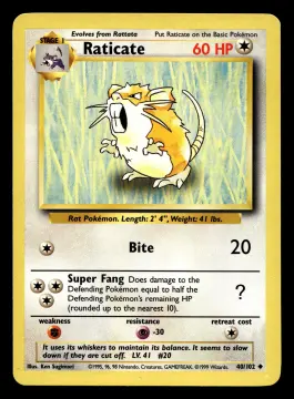 Voorkant Raticate 40/102 uit Base Set Uncommon Excellent - conditie Pokémon kaart productfoto EX- 1