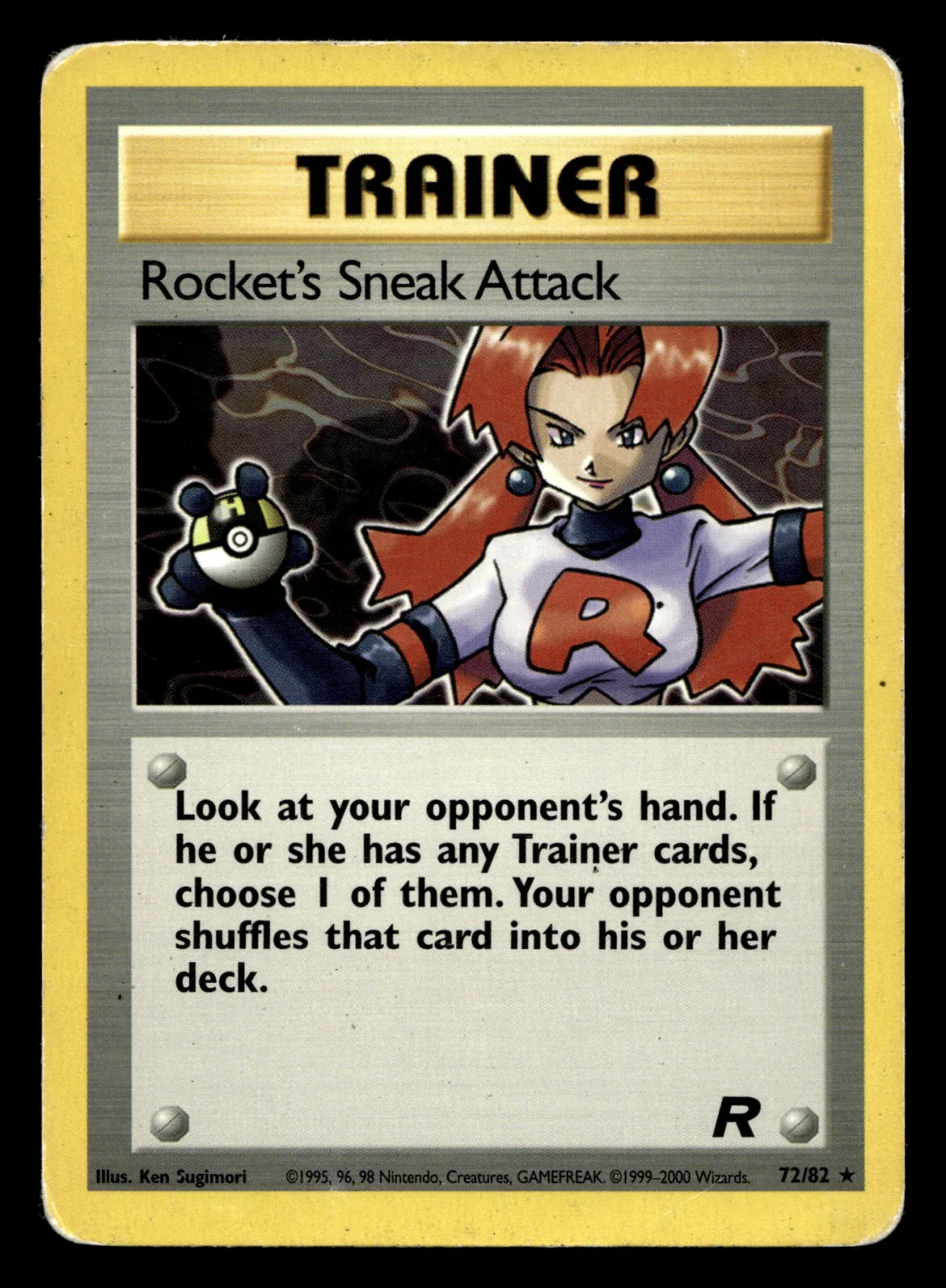 Voorkant Rocket's Sneak Attack 72/82 uit Team Rocket Rare Played conditie Pokémon kaart productfoto