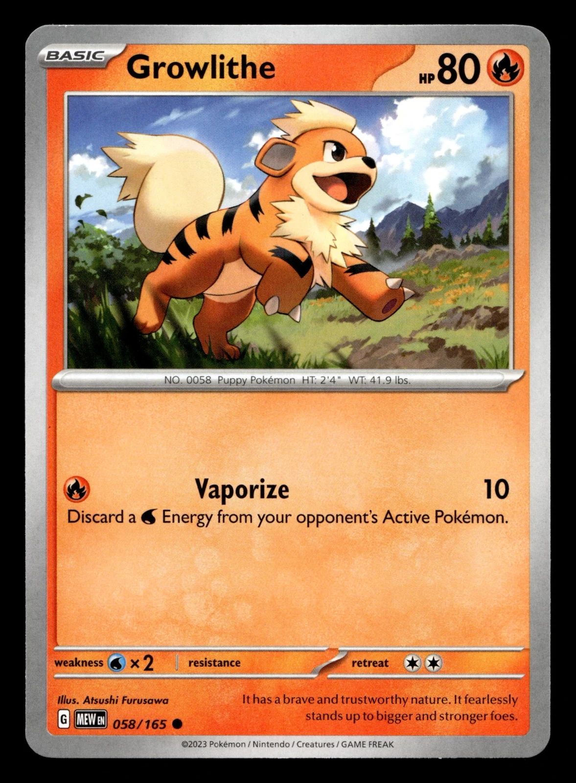 Voorkant Growlithe 58/165 uit 151 Common Near Mint conditie Pokémon kaart productfoto