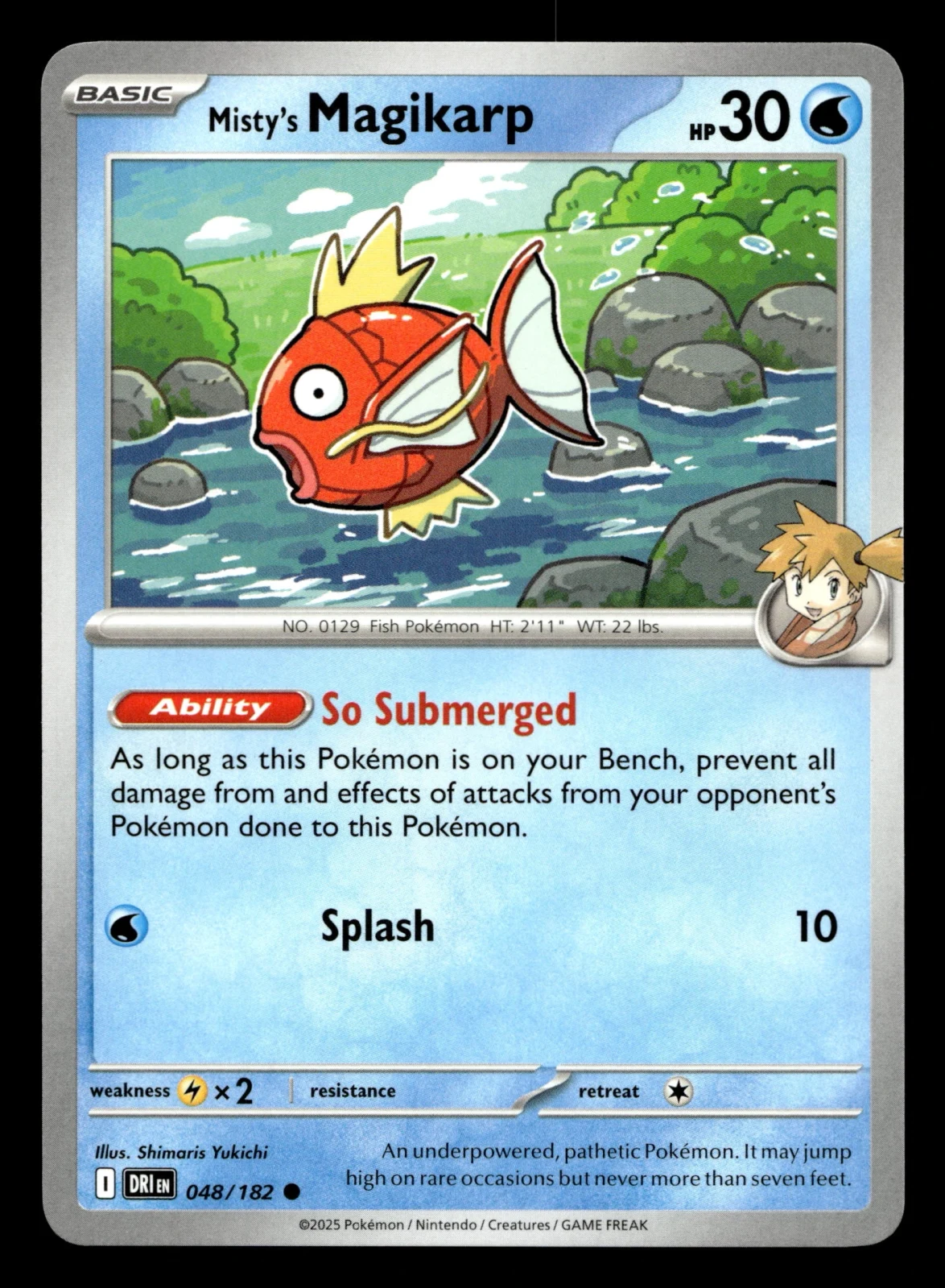 Voorkant Misty's Magikarp 48/182 uit Destined Rivals Common Near Mint conditie Pokémon kaart productfoto