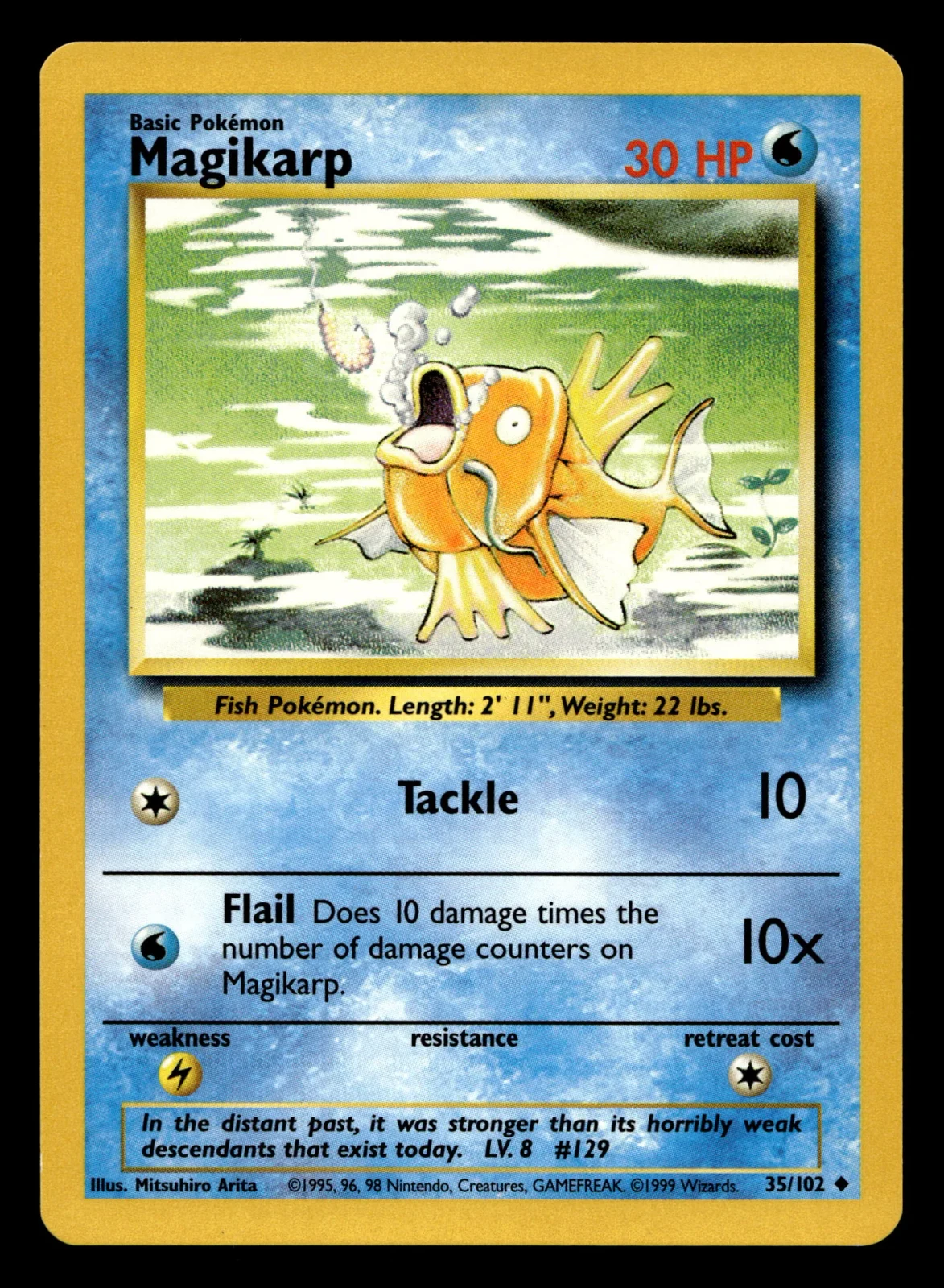 Voorkant Magikarp 35/102 uit Base Set Uncommon Near Mint - conditie Pokémon kaart productfoto NM- 4/5