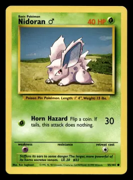 Voorkant Nidoran ♂ 55/102 uit Base Set Common Near Mint - conditie Pokémon kaart productfoto NM- 1/2