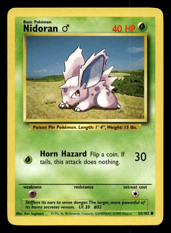 Nidoran ♂ #55 uit Base Set Common Excellent conditie productfoto