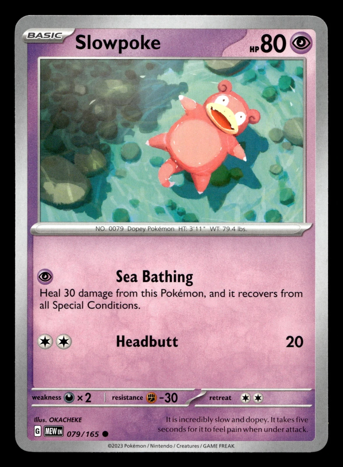 Voorkant Slowpoke 79/165 uit 151 Common Near Mint conditie Pokémon kaart productfoto