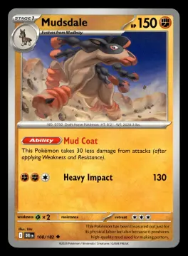 Voorkant Mudsdale 108/182 uit Destined Rivals Uncommon Near Mint conditie Pokémon kaart productfoto