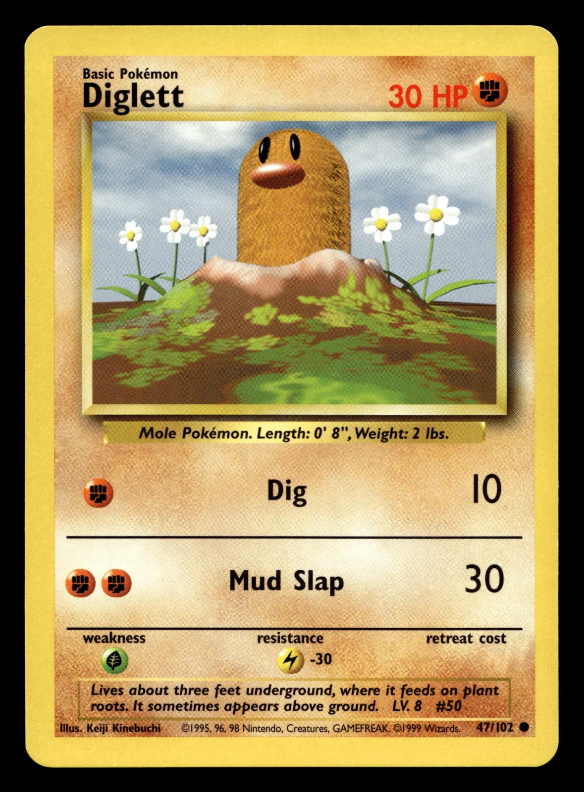 Voorkant Diglett 47/102 uit Base Set Common Near Mint conditie Pokémon kaart productfoto NM 4/5