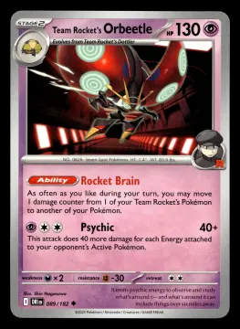 Voorkant Team Rocket's Orbeetle 89/182 uit Destined Rivals Uncommon Near Mint conditie Pokémon kaart productfoto