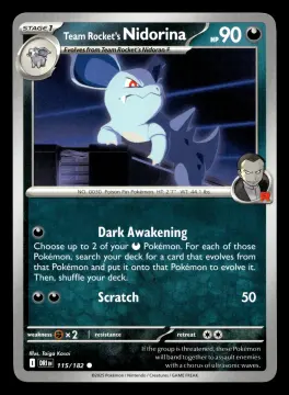 Voorkant Team Rocket's Nidorina 115/182 uit Destined Rivals Common Near Mint conditie Pokémon kaart productfoto