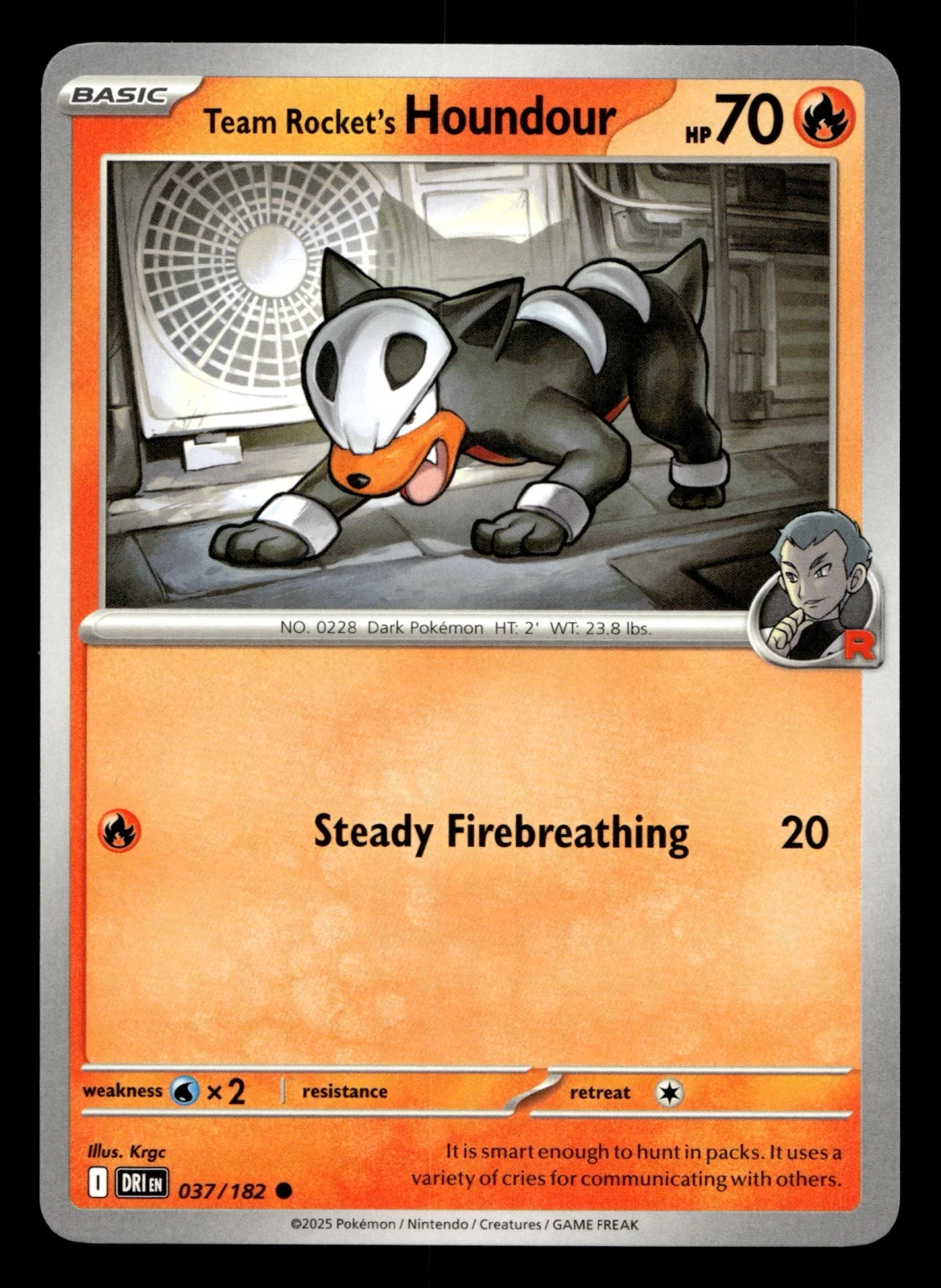 Voorkant Team Rocket's Houndour 37/182 uit Destined Rivals Common Near Mint conditie Pokémon kaart productfoto