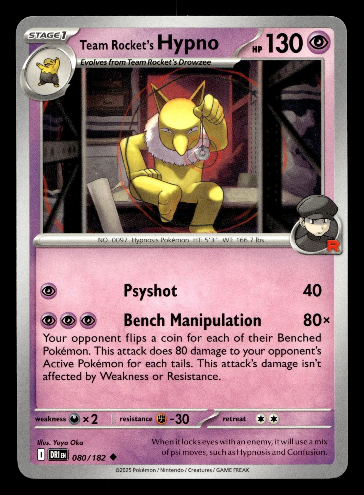 Voorkant Team Rocket's Hypno 80/182 uit Destined Rivals Uncommon Near Mint conditie Pokémon kaart productfoto