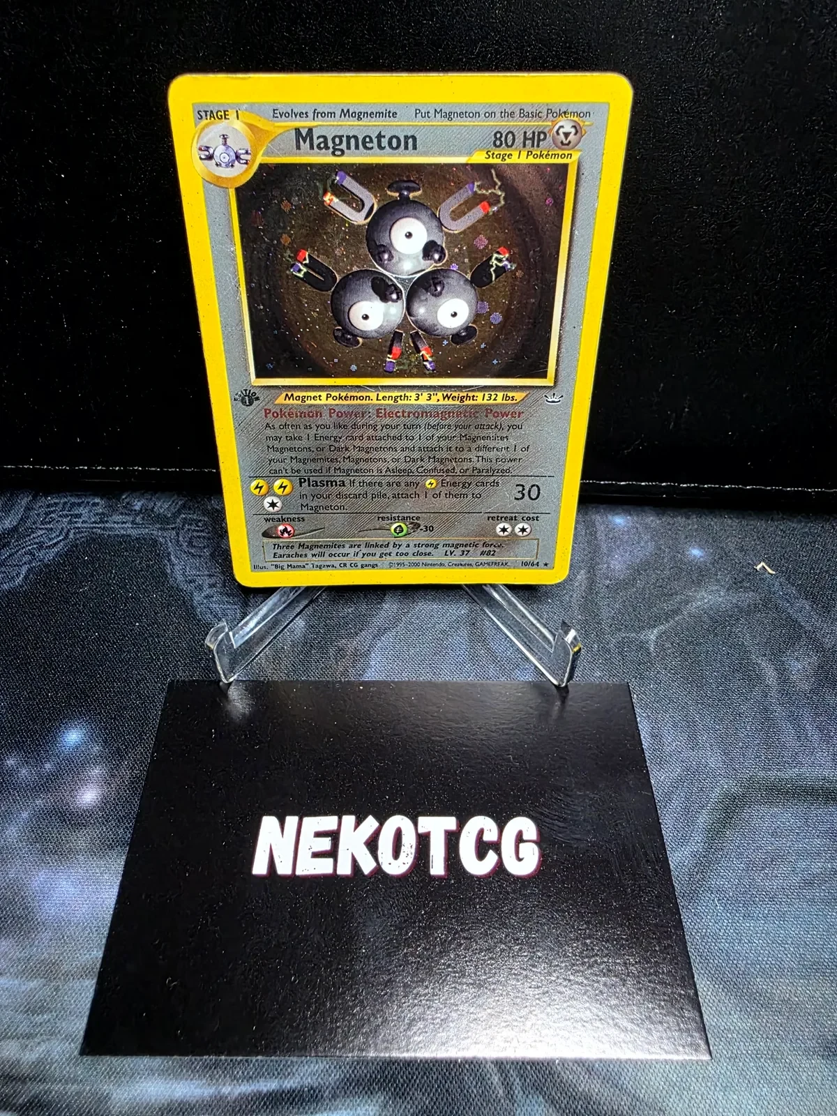 Referentieafbeelding Magneton 10/64 uit Neo Revelation Rare Holo Played conditie Pokémon kaart productfoto