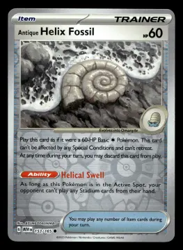 Voorkant Antique Helix Fossil 153/165 uit 151 Common Near Mint conditie Pokémon kaart productfoto