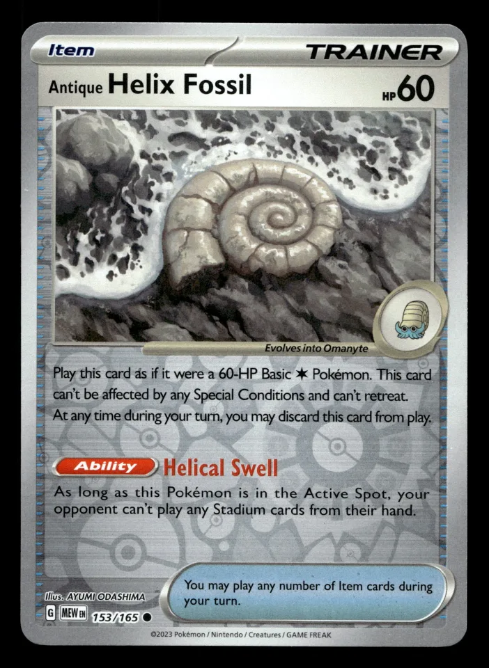 Antique Helix Fossil #153 uit 151 Common Near Mint conditie productfoto