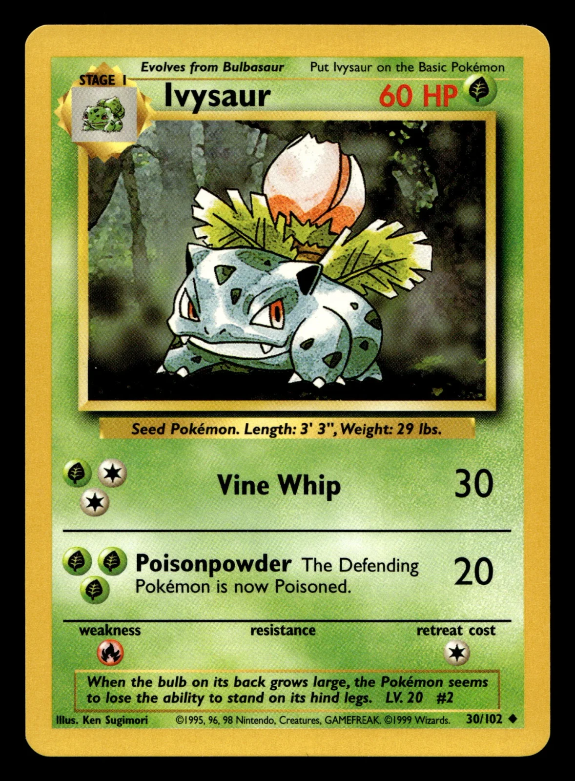 Voorkant Ivysaur 30/102 uit Base Set Uncommon Near Mint - conditie Pokémon kaart productfoto NM- 2/2