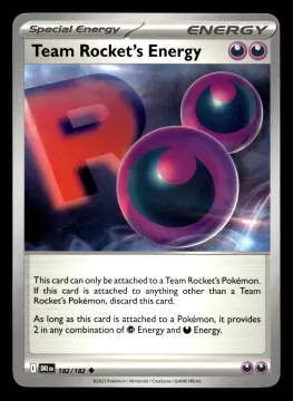 Voorkant Team Rocket's Energy 182/182 uit Destined Rivals Uncommon Near Mint conditie Pokémon kaart productfoto