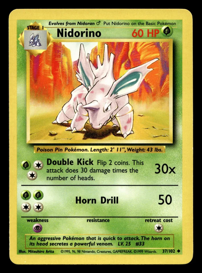 Nidorino #37 uit Base Set Uncommon Near Mint - conditie productfoto